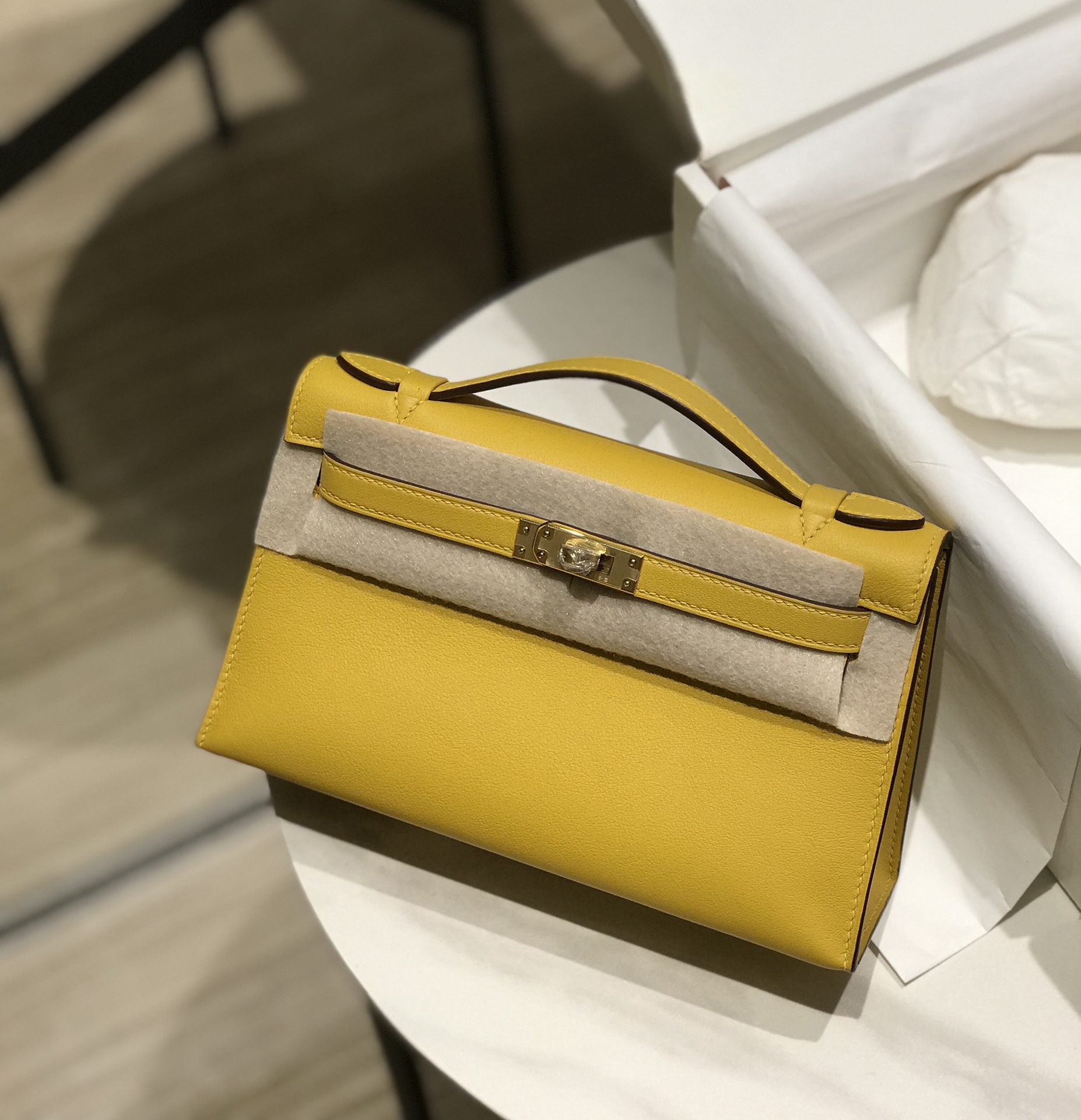 Hermes Mini Kelly Pochette 22cm Bag In Yellow Amber Swift Leather